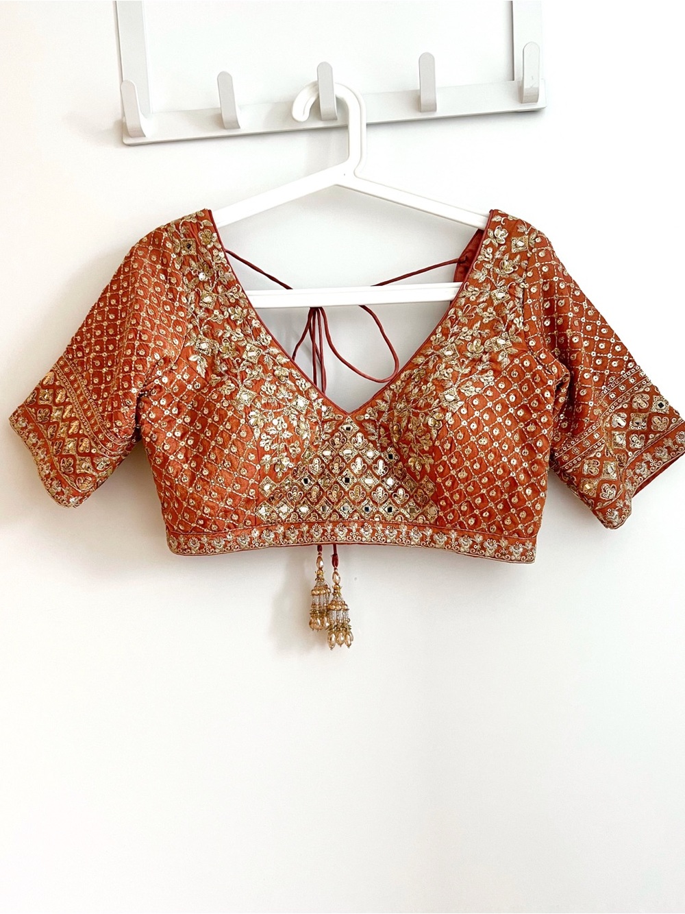 Two Piece Embroidered Rust Orange and Gold Saree / Lehenga